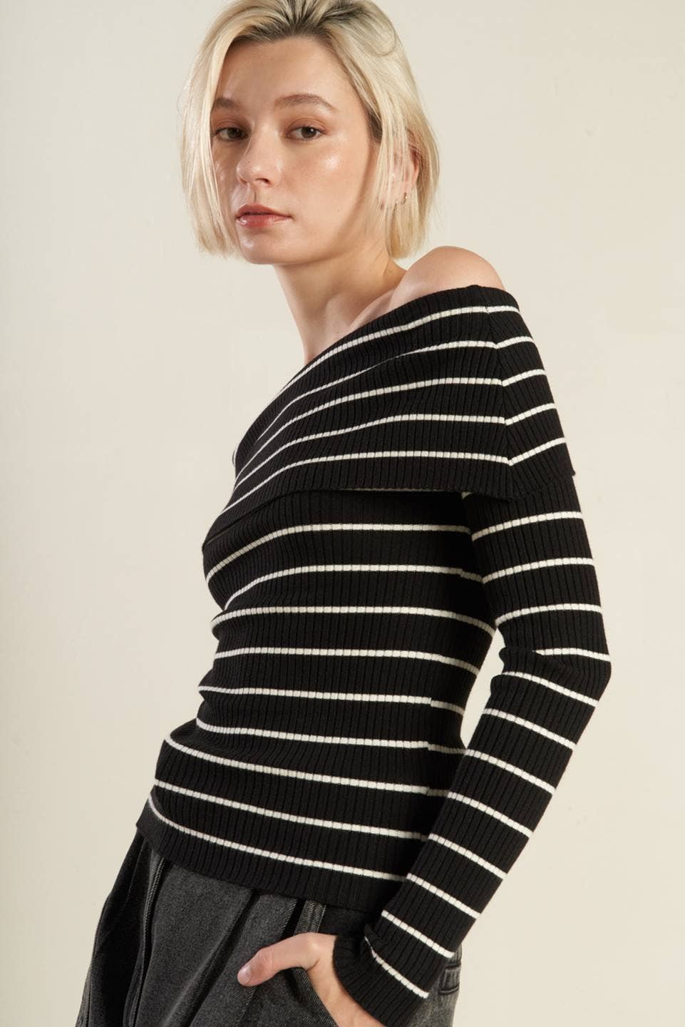 A striped sweater knit top