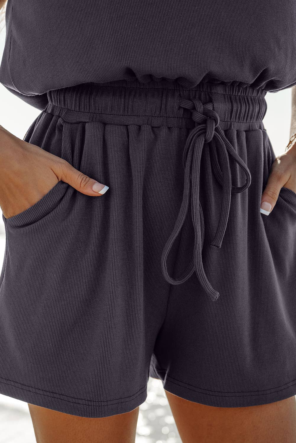 Open Back Cap Sleeve Drawstring Knit Romper | S-XL - Marie Claire's House of Style 