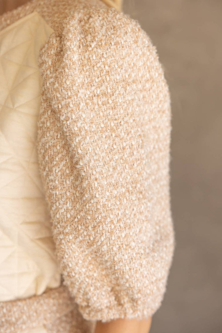 Mix Quilted and Tweed Fabric Half Sleeve Top - Marie Claire's House of Style 