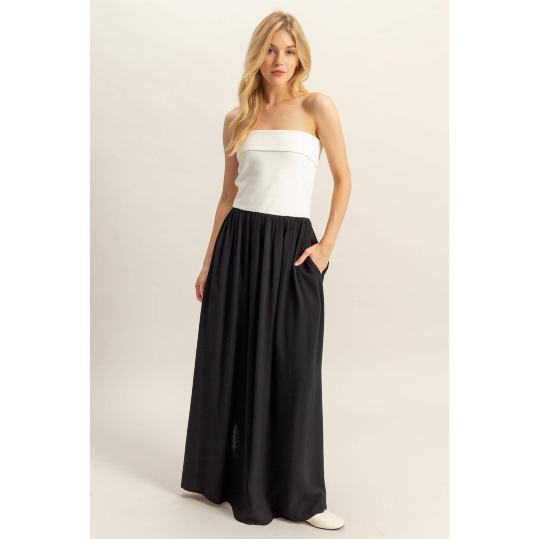 HF25E021-Mixed Fabric Tube Maxi Dresss - Marie Claire's House of Style 