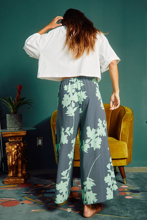 P5161 (SALE) Floral Print Wide Leg Pants - Marie Claire's House of Style 