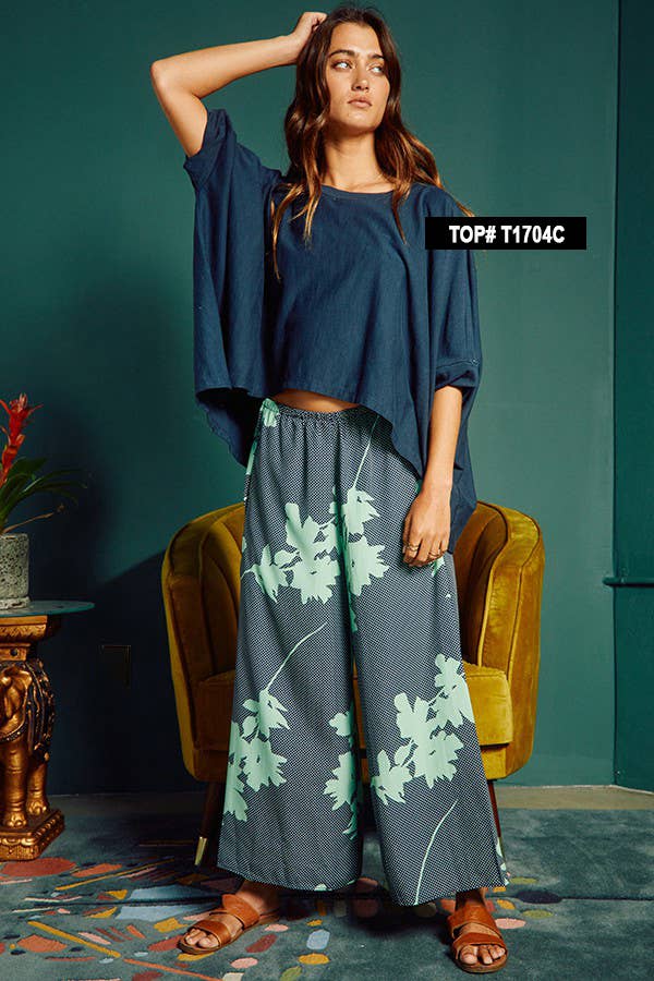 P5161 (SALE) Floral Print Wide Leg Pants - Marie Claire's House of Style 