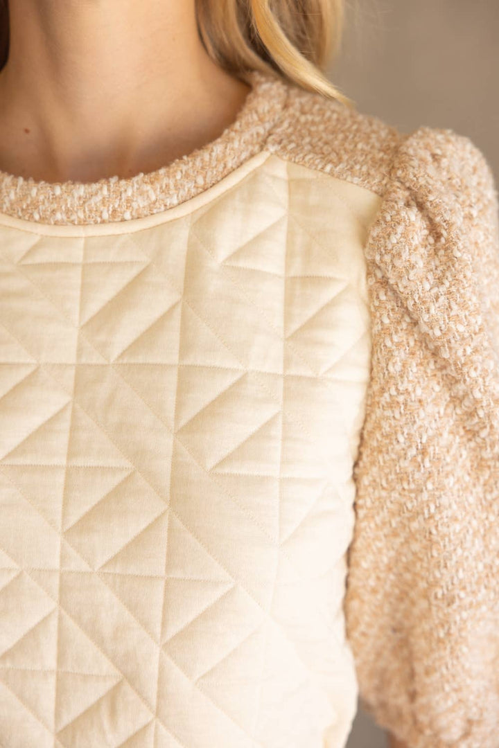 Mix Quilted and Tweed Fabric Half Sleeve Top - Marie Claire's House of Style 