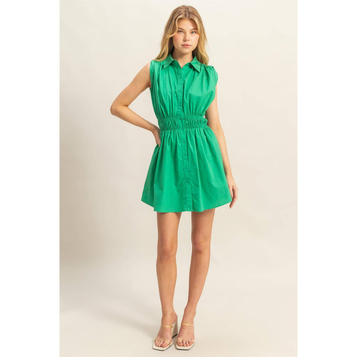 Elastic Waist Poplin  Sleeveless Dress
