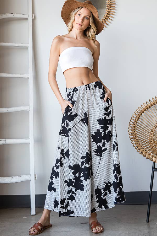 P5161 (SALE) Floral Print Wide Leg Pants - Marie Claire's House of Style 