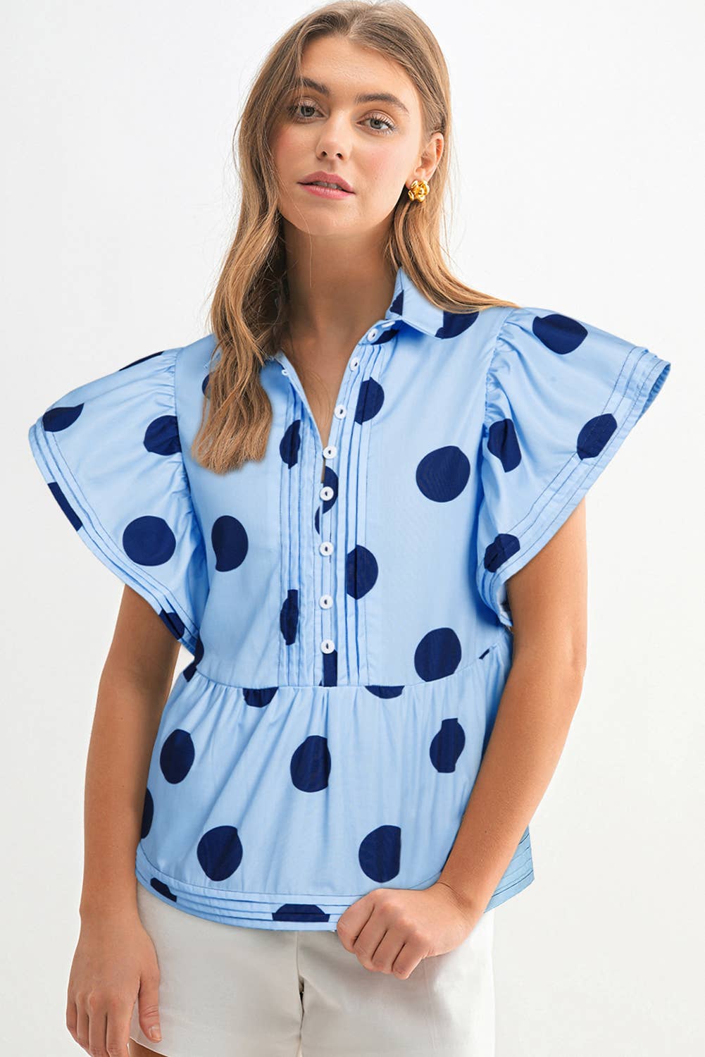 Polka Dot Print Ruffled Buttoned Summer Blouse - Marie Claire's House of Style 