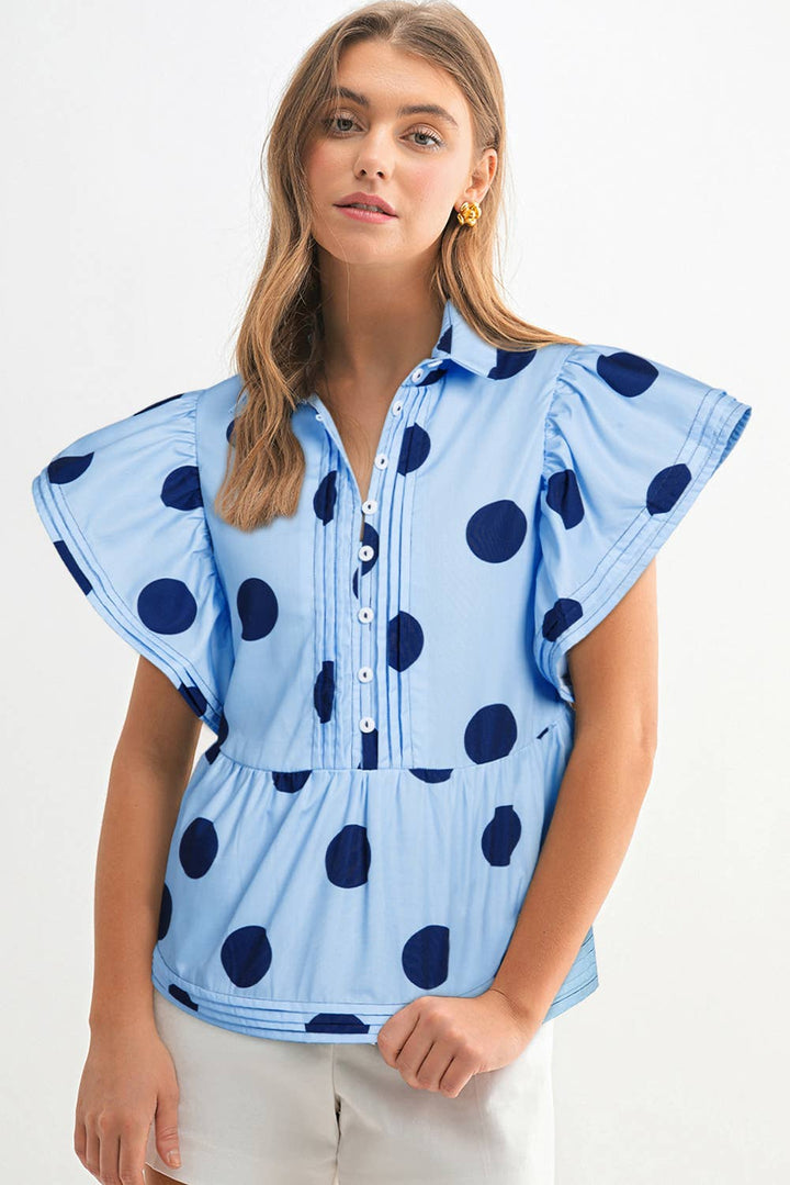 Polka Dot Print Ruffled Buttoned Summer Blouse - Marie Claire's House of Style 