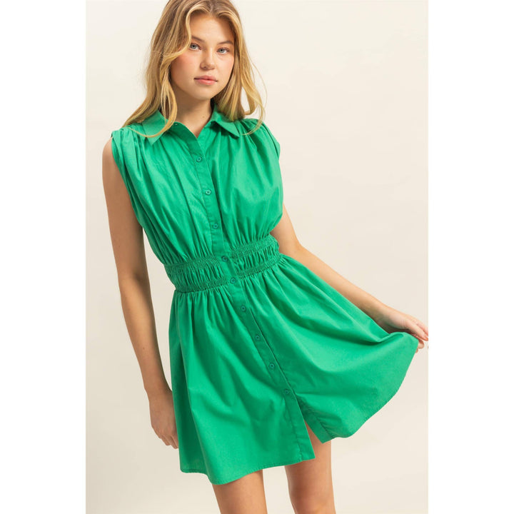 Elastic Waist Poplin  Sleeveless Dress