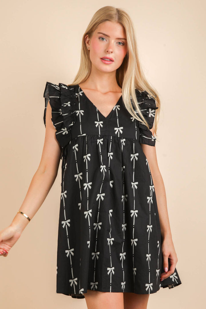 Bow Printed Sleeveless Mini Dress - Marie Claire's House of Style 