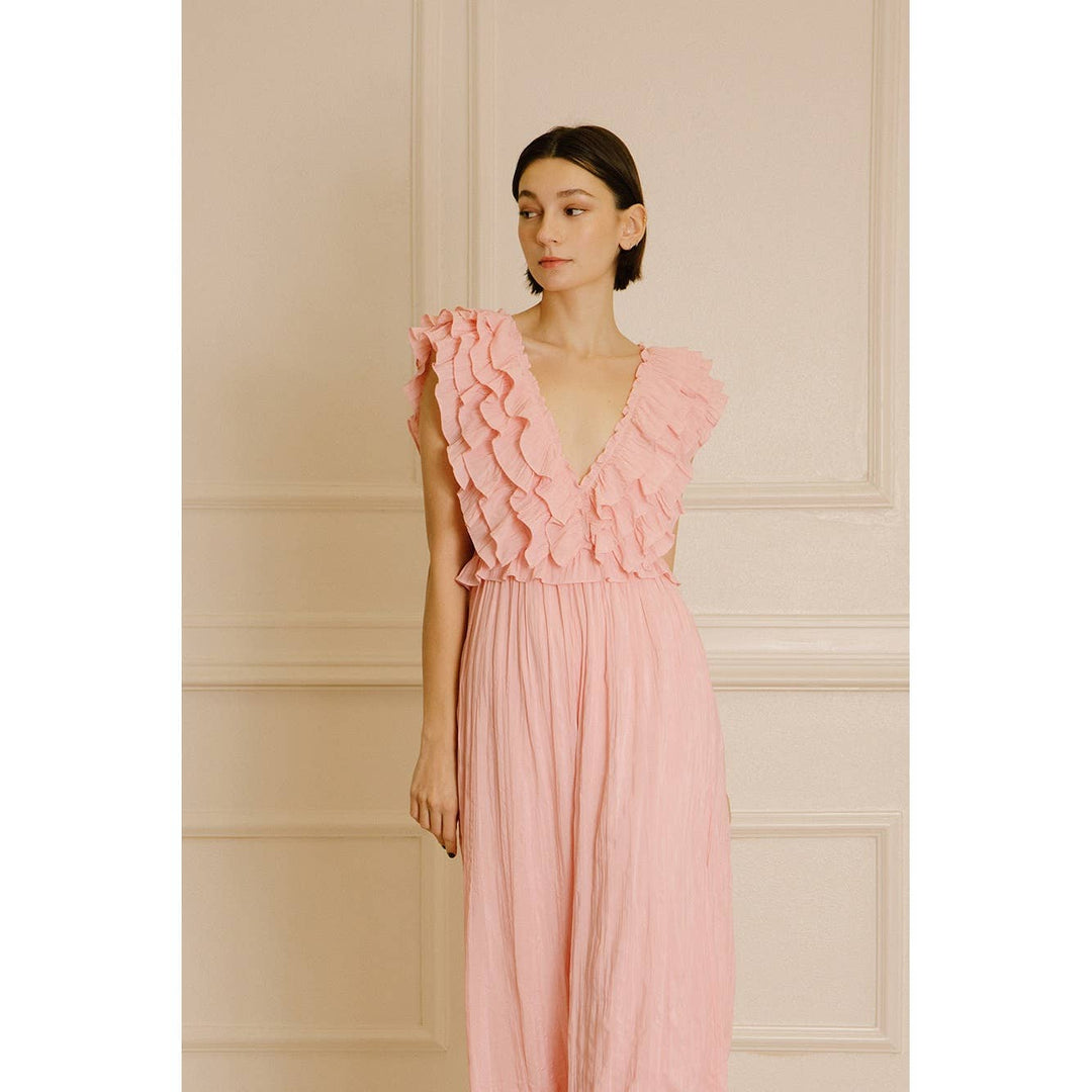 MONOCHROMATIC RUFFLED PRINT JUMPSUIT - Marie Claire's House of Style 